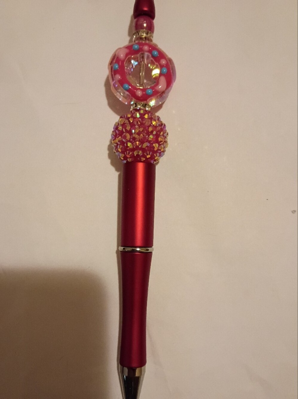 Pink Crystal Ballpoint Pen with Decorative Bead